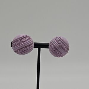 textured lavender button clip on earrings